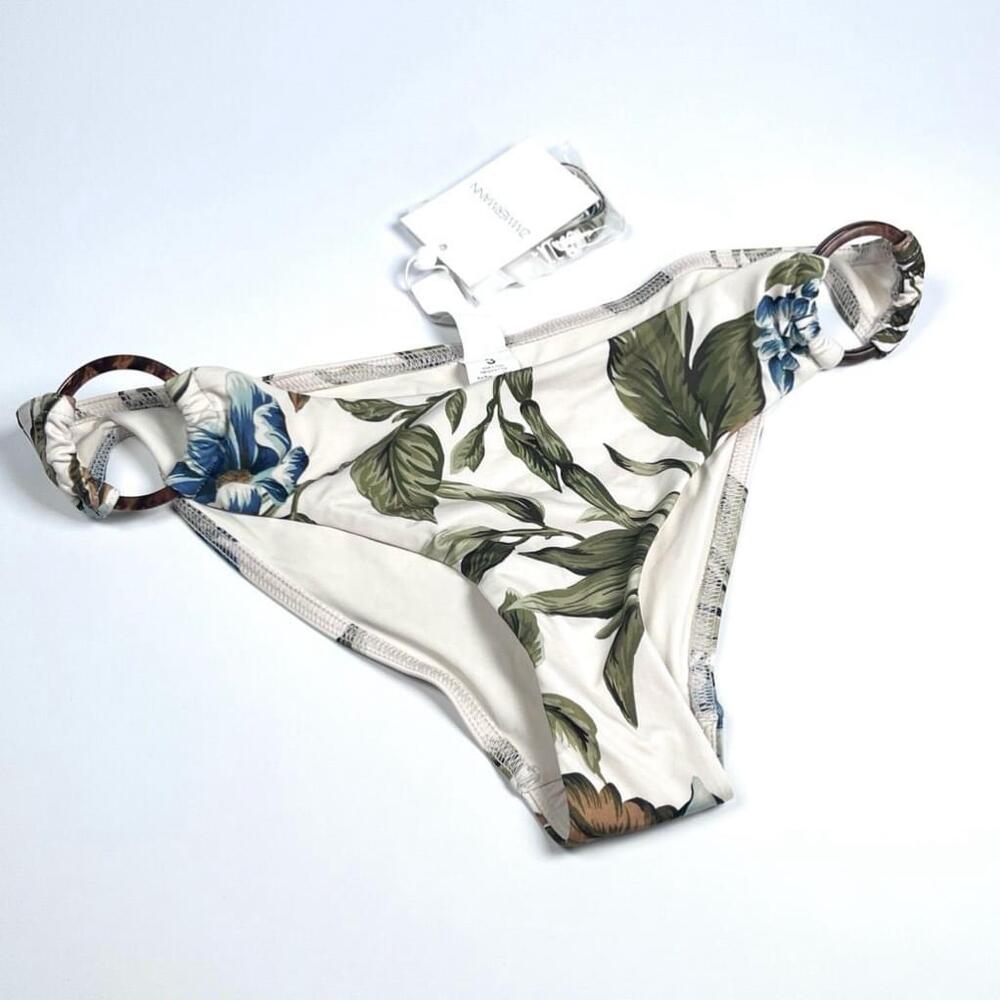 New! Zimmerman Swimsuit Bikini Bottoms Aliane Ring Khaki Floral 8-10